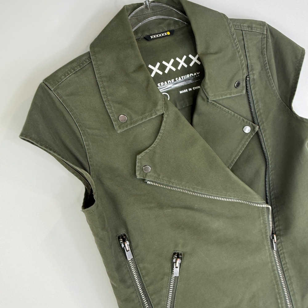 Kate Spade Saturday Moto Vest Womens Small Green Cotton Asymmetrical Zip 12906